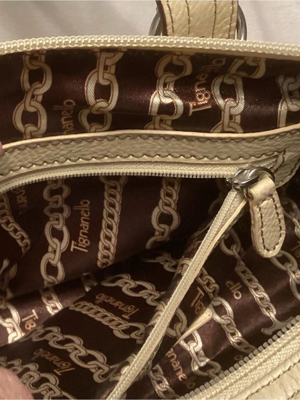 Vintage Tiganello Barrel Satchel cream color pebbled leather